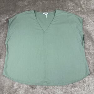 DKNY Pure Linen Blend Blouse Size 3X Shirt Rayon Green V-neck Summer